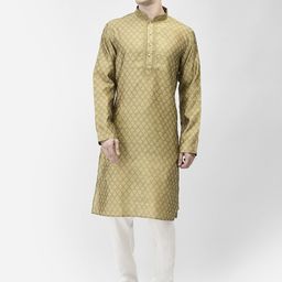 SG LEMAN Woven Design Mandarin Collar Thread Work Raw Silk Kurta with Pyjamas-image-61