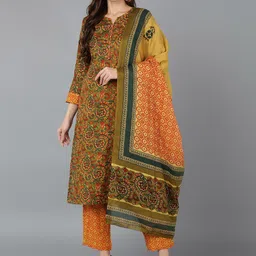 AHIKA Floral Printed Pure Cotton Kurta with Trousers & With Dupatta-picture-14