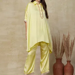 Envy Me by FASHOR Sequin Shimmer Fringe Laced Kaftan Kurta With Palazzo-image-10