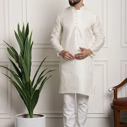 SOJANYA Ethnic Motifs Woven Design Thread Work Mandarin Collar Kurta With Churidar-picture-36