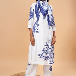 Marigold Lane Floral Printed Round Neck Straight Kurta with Palazzos-image-80