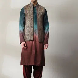 Soniya g Colourblocked Sequinned Velvet Straight Kurta With Dhoti Pants & Jacket-picture-41