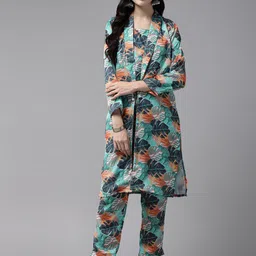 Aarika Floral Printed Satin Crop Top & Trousers With Jacket-picture-16