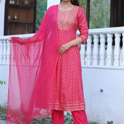SINGNI Ethnic Motifs Embroidered Kurta With Trousers & Dupatta-picture-48