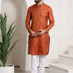 SOJANYA Floral Woven Design Mandarin Collar Kurta With Churidar-picture-37