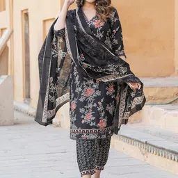 KALINI Women Floral Embroidered Regular Thread Work Pure Cotton Kurta with Trousers & With Dupatta-image-26
