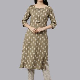 Samhitas Round Neck Floral Printed Regular Kurta with Trousers-image-50
