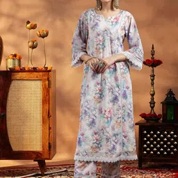 Libas Women Floral Printed Kurta with Trousers-54