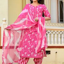 D K W Floral Printed Pure Cotton Kurta with Salwar & Dupatta-picture-51