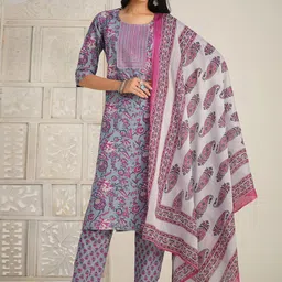 Sangria Floral Printed Gotta Patti Kurta With Trouser & Dupatta-picture-37