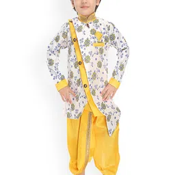 BAESD Boys Floral Printed Layered Straight Kurta with Dhoti Pants-17