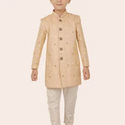 Ethniks Neu-Ron Boys Floral Embroidered Band Collar Silk Chiffon Straight Kurta & Pyjama-56
