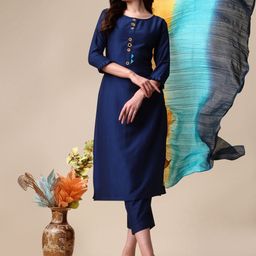 KALINI Mirror Work Ruffle Chinon Kurta with Trousers Ombre Dupatta Set-28