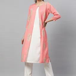 indo street Layered Floral Printed Straight Kurta With Trousers-picture-28