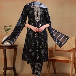 AHIKA Women Floral Printed Regular Gotta Patti Kurta with Trousers & With Dupatta-image-76