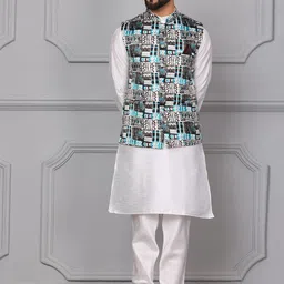 Armaan Ethnic Mandarin Collar Kurta with Churidar & Nehru Jacket-image-87