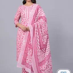 JAIPURI COLLECTION Ethnic Motifs Printed Pure Cotton Kurta With Trousers & Dupatta-18