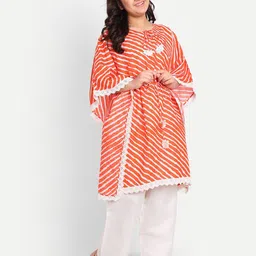 Modish Couture Girls Leheriya Printed V-Neck Kaftan Pure Cotton Kurta With Palazzos-image-83