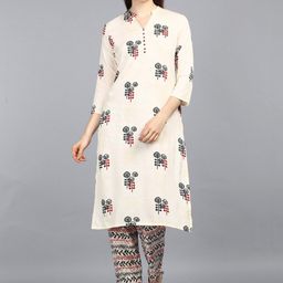 KALINI Floral Printed Mandarin Collar Straight Kurta With Trousers-41