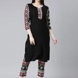 KALINI Ethnic Motifs Printed Straight Kurta with Trousers-image-14
