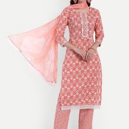 SINGNI Ethnic Motifs Printed Regular Pure Cotton Kurta With Trousers & Dupatta-3