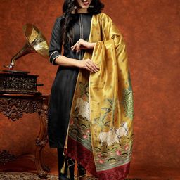 KALINI Boat Neck A-Line Gotta Patti Kurta with Trousers & Dupatta-44