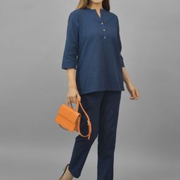 ATARAH Pure Cotton Mandarin Collar Neck Tunic With Trousers Co-Ords-image-48