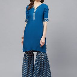 KALINI Ethnic Motif Printed Straight Kurta with Sharara-image-13