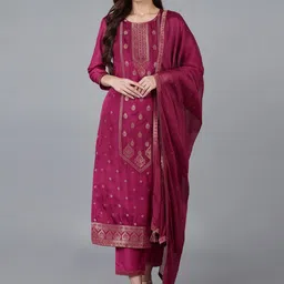 KALINI Ethnic Motifs Woven Design Regular Straight Kurta With Trousers & Dupatta-picture-49