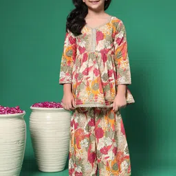 Readiprint Fashions Girls Floral Printed Pleated Gotta Patti Pure Cotton Kurti with Sharara-picture-9