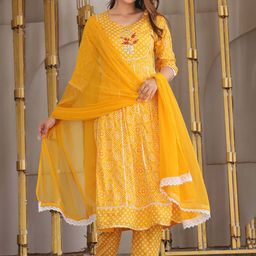 SINGNI Ethnic Motifs Embroidered Kurta With Trousers & Dupatta-picture-16