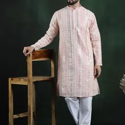 SOJANYA LUXE Embroidered Regular Long Sleeves Mandarin Collar Kurta with Pyjamas-image-78