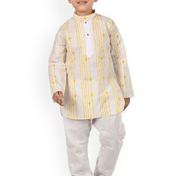 BAESD Boys White Striped Regular Pure Cotton Kurta with Pyjamas-18