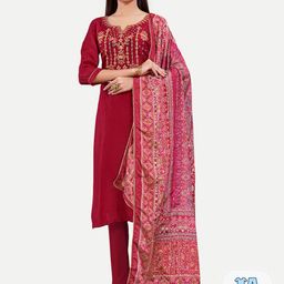 Riti Ethnic Motifs Embroidered Regular Pure Silk Kurta With Trousers & Dupatta-image-22