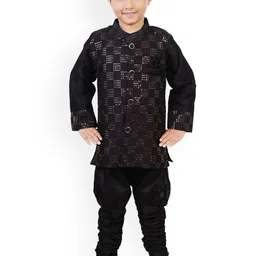 BAESD Boys Embroidered Regular Beads and Stones Dupion Silk Kurti with Pyjamas-10