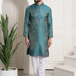 SOJANYA Ethnic Motifs Woven Design Kurta With Churidar-image-3