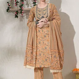 DORIYA Women Floral Printed Regular Sequinned Kurta with Trousers & With Dupatta-picture-25
