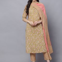MALHAAR Floral Printed Sequined Pure Cotton Kurta with Trousers & Dupatta-picture-15