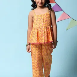 Biba Girls Printed Pleated Pure Cotton Kurti with Trousers-picture-28
