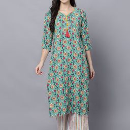 MALHAAR Floral Printed Sequinned Kurta with Trousers-image-15