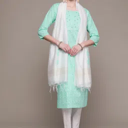 Anubhutee Ethnic Motifs Printed Mirror Work Pure Cotton Kurta with Trousers & Dupatta-13