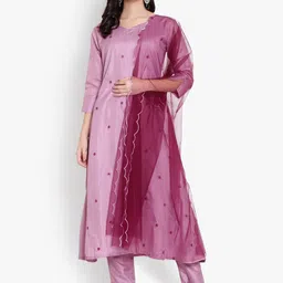 heemara Women Purple Floral Printed Kurta with Trousers & With Dupatta-image-9