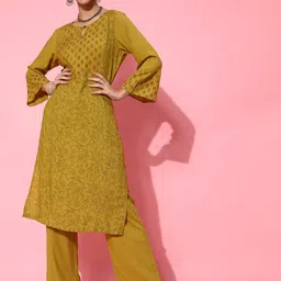 indo street Keyhole Neck Floral Printed Straight Kurta With Palazzos-44
