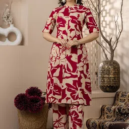 MF Hayat Floral Printed Mandarin Collar Pure Cotton A-Line Kurta With Palazzo-picture-45
