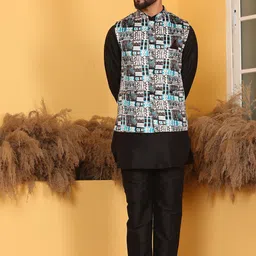 Armaan Ethnic Mandarin Collar Straight Kurta & Pyjama With Nehru Jacket-image-19