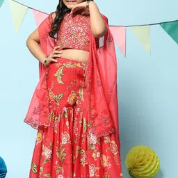 Biba Girls Floral Embroidered Sequinned Detailed with Sharara & Dupatta-image-34