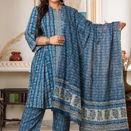 KALINI Plus Size Floral Printed Staight Kurta & Trousers With Dupatta-picture-48