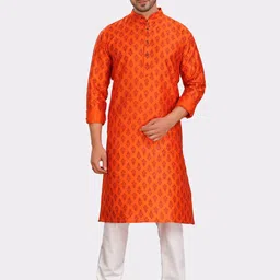 SHIWAM ETHNIX Ethnic Printed Regular Art Silk Kurta with Pyjamas-picture-12
