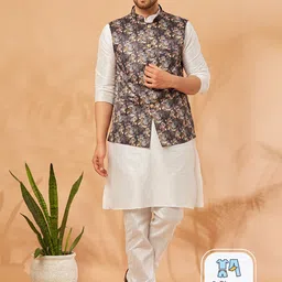 Armaan Ethnic Mandarin Collar Dupion Silk Kurta With Churidar & Nehru jacket-image-24
