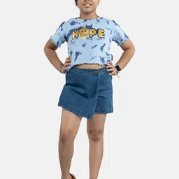 KiddoPanti Girls Dyed Crop T-shirt With Skorts-picture-4